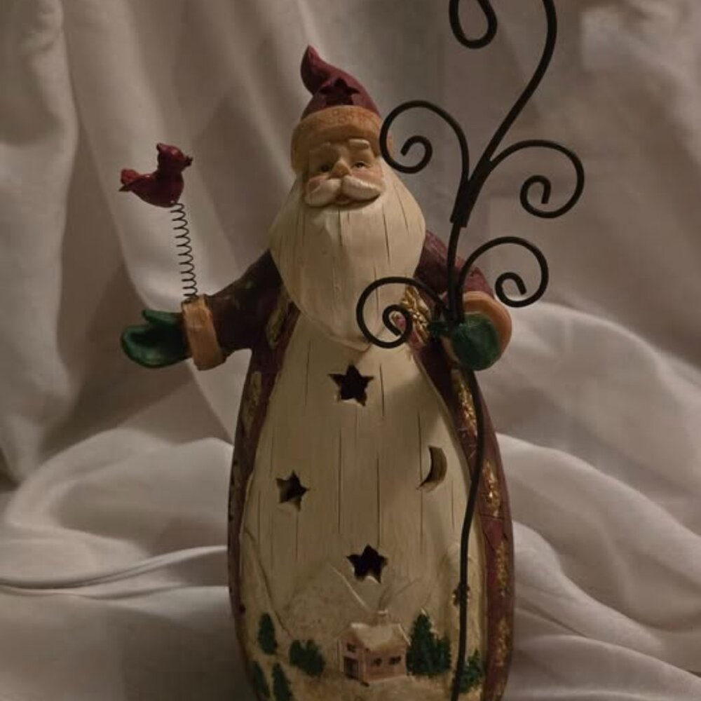 Christmas Santa Claus Night Light Resin Cardinal Stars Church Trees 9" Switch